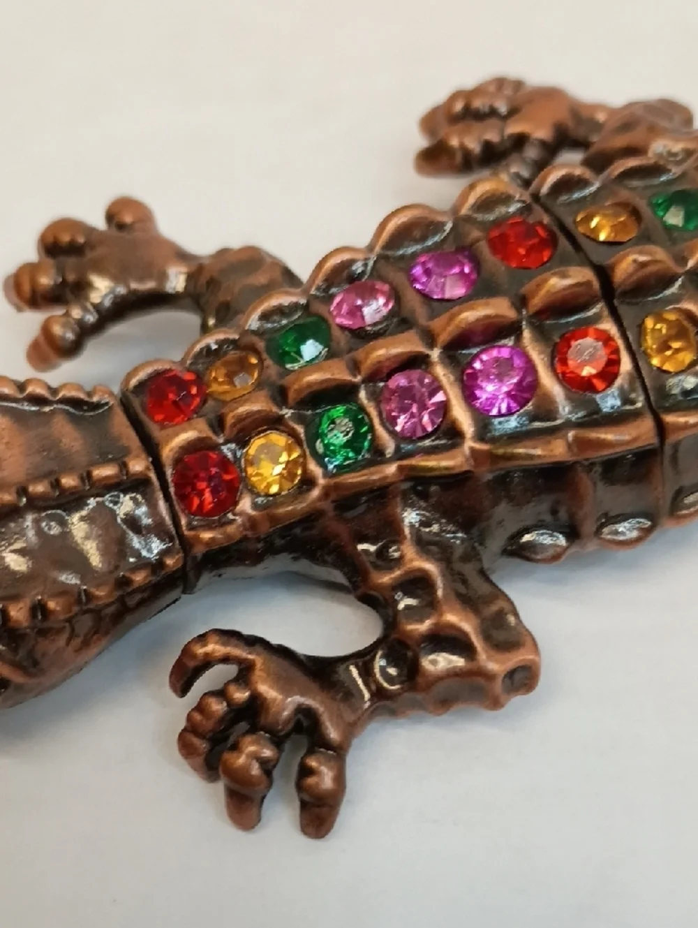 Oversized Crocodile Rhinestone Brooch Multicolor Statement Jewelry Size 7